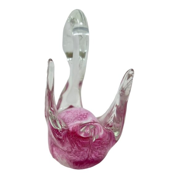 Fused Handblown Glass Swan Figurine Pink Clear Decorative Collectible Art Piece - Picture 4 of 11